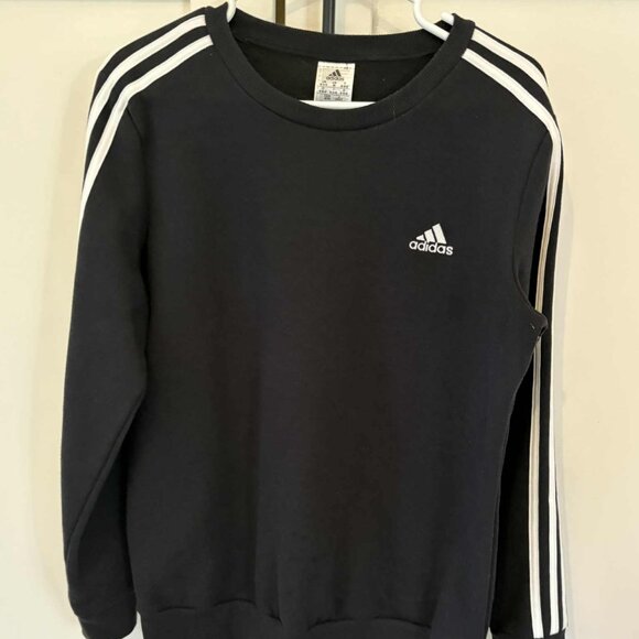 Adidas Women’s Crew Neck Sweater – Black with White Stripes, Size Medium - Picture 1 of 2